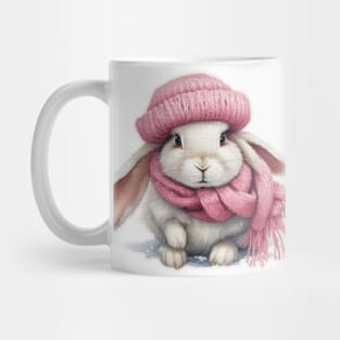 Adorable cute rabbit wearing a pink hat and scarf Mug